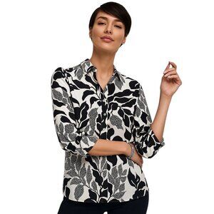 CHICO'S Black & Cream Abstract Leaf Print Button-Front Blouse - Size Small